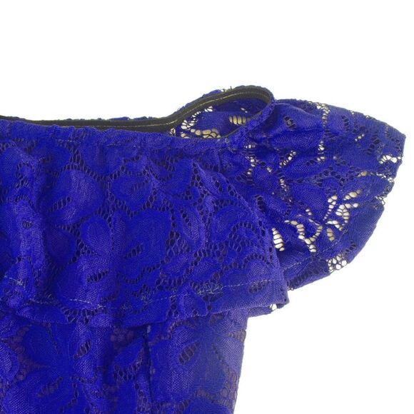 💙 Off Shoulder Lace Retro Pinup Vintage 1950s Cocktail Ruffle Blue Dress L NWT - Picture 6 of 16